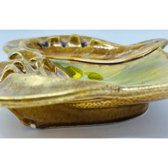 Vtg CALIFORNIA ORIGINALS LEAF ASHTRAY #55 Golden Avocado Ceramic Art Pottery MCM - Picture 11 of 11